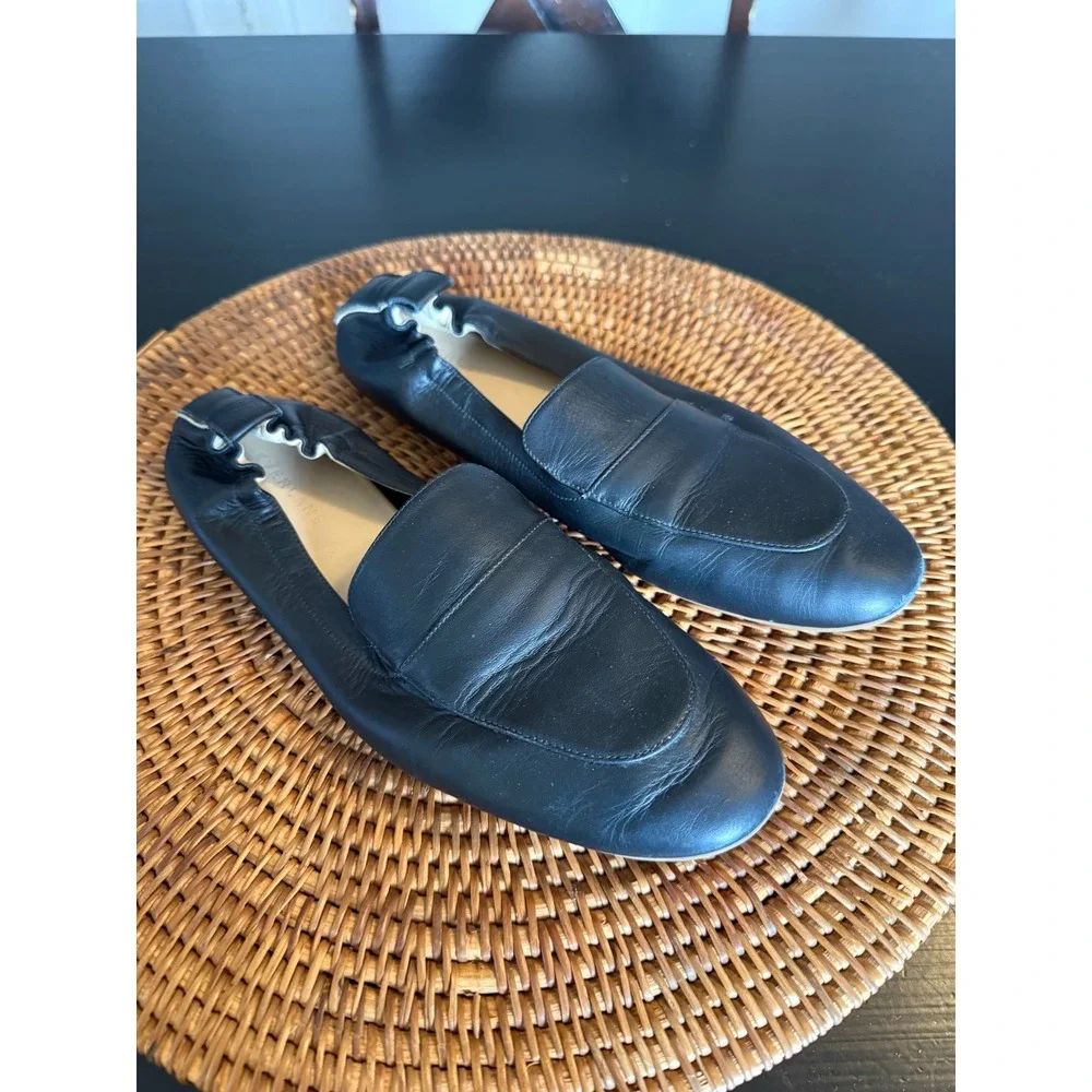 Everlane The Day Loafer Black‎ Leather Elastic Heel Flat Made in Italy Womens